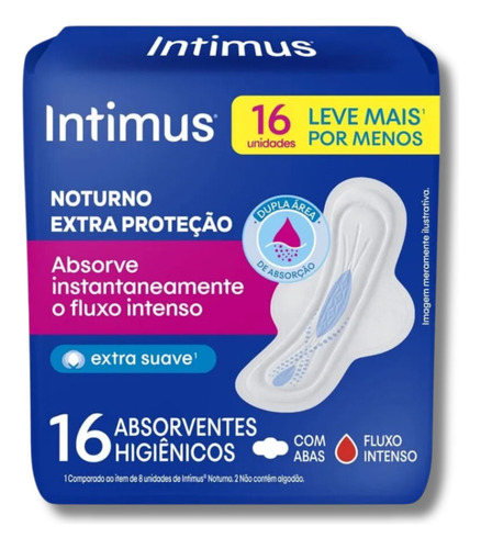 Absorvente Intimus Extra Suave Gel Noturno Com Abas 16 Unids