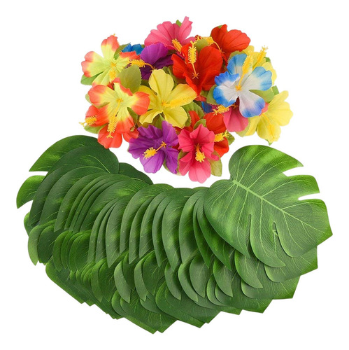 Juego De 60 Decoraciones Hawaianas Con Plantas Artificiales,