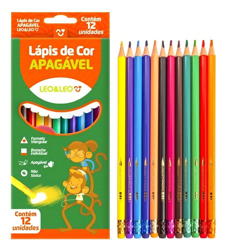 Lápiz de colores borrable Leo y Leo de 12 colores