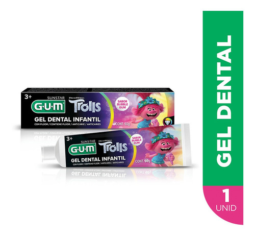 GUM gel dental infantil trolls 50 gramos 1.100ppm flúor
