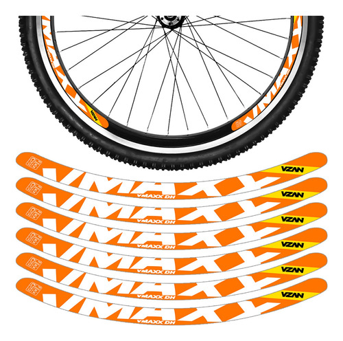 Kit 12 Adesivos Bike Roda Aro 24 26 29 Vbrake Vmaxx Laranja