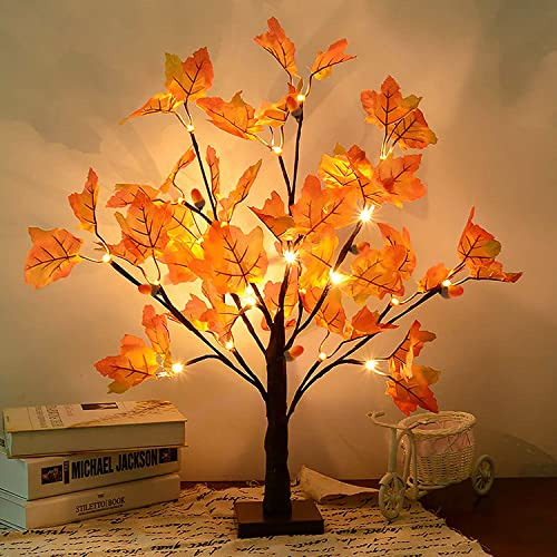 22 Inches Artificial Fall Lighted Maple Tree With 24 Le...