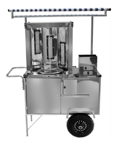 Carrinho De Churrasco Grego Inox Com 1 Torre 3 Queimadores