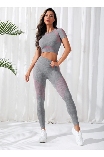 Conjunto Deportivo Leggins Push Up +  Camiseta Croptop Gym 