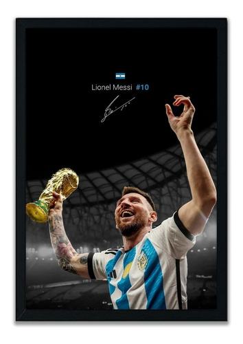 Cuadro Lionel Messi 51x36 Marco Madera Vidrio Poster Lm05