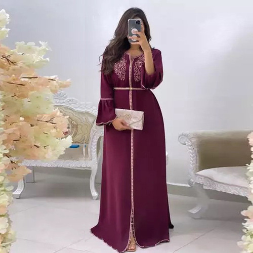 Vestido Tipo Bata Con Perlas Bordadas Para Mujer