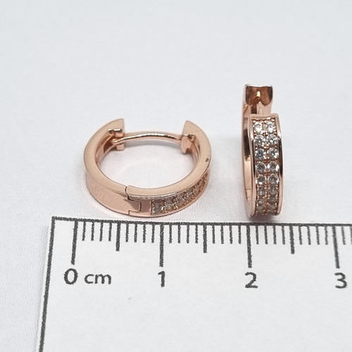 Imagen 6 de 7 de Aros Plata Rose Rodinada Argolla Micro Pave 15 Mm 3,8 Grs