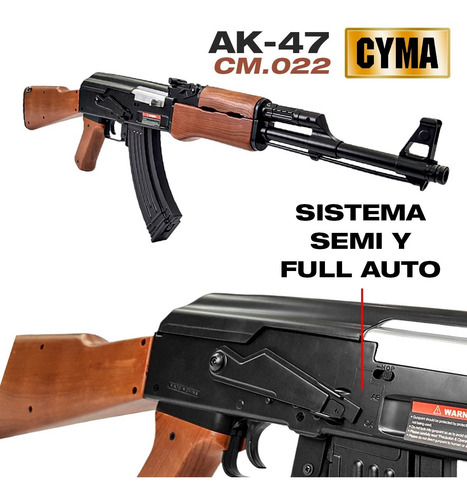 Imagen 3 de 10 de Fusil Airsoft Ak-47 Marcadora Full Auto Cm.022 Accesorios