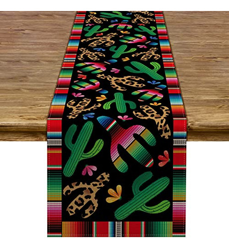 Pudodo Cinco De Mayo Table Runner Mexican Fiesta Serape Leop