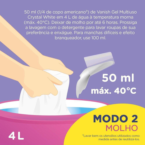 Kit Com 2 Tira Manchas Gel Vanish Crystal White 500ml Cada