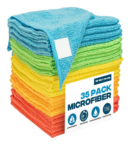 Pack 35 Paños De Microfibra 30x30cm Super Absorbente Color