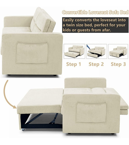 Sofa Cama Extraible 3 En 1 Terciopelo Color Beige Gynsseh