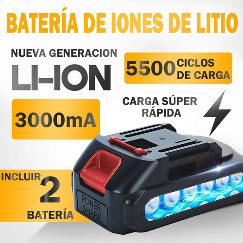 Broca Eléctrica Inalámbrica Con 2 Baterías Recargables