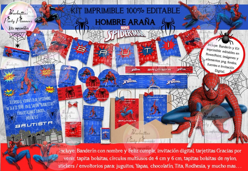 Kit Imprimible Candy Hombre Araña Azul Y Rojo 100% Editable