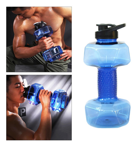 2 Botella De Agua Para Deportes Con Mancuernas, 1500ml Azul