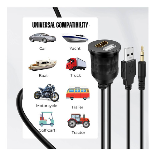 Cable Usb Hdmi Empotrado Para Salpicadero Resistente Al Agua