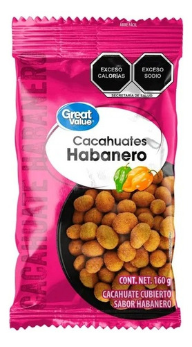 Cacahuates Great Value Cubiertos Sabor Habanero 160 G