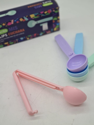Imagen 2 de 6 de Clips Cuchara Cierra Bolsas X4 Colores Pastel Facila