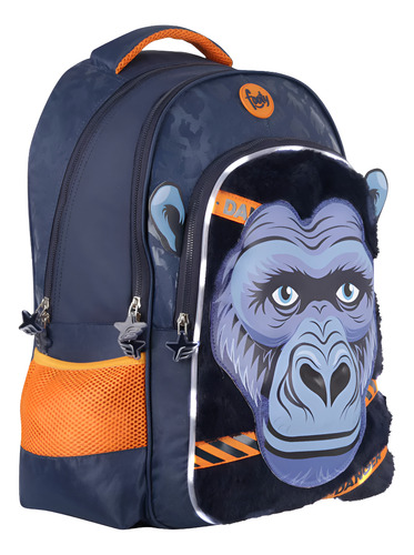 Mochila Footy Escolar Espalda 18 Luz Led Gorilla Mono Color Azul