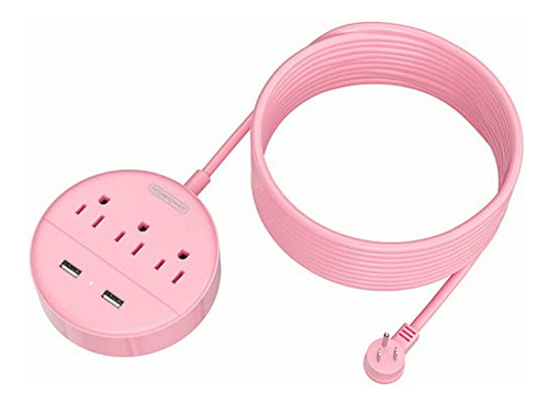 Cable De Extensión Rosa De 15 Pies, Tira De Alimentación De 