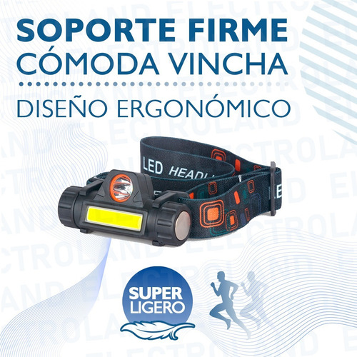 Imagen 7 de 10 de Linterna Vincha Minera Usb Recargable 2 Luces Led Camping