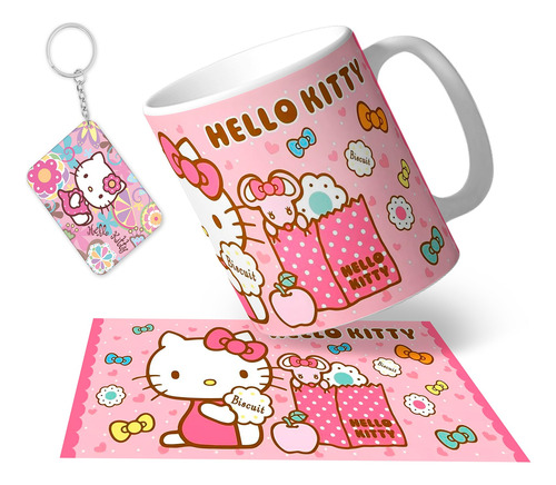 Set Tazón Hello Kitty + Mouse Pad Y Llavero Animación 