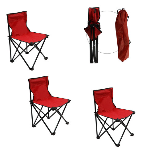 3 Sillas Plegables De Camping Playa Outdoors Grandes 60x45cm