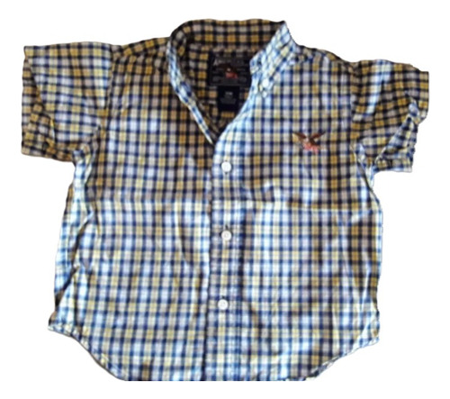 Camisa Bebe Kids M/corta T 2 Años ALG Cuadrille Azul Imp.usa