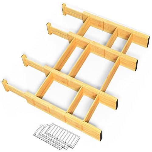 Separadores De Cajones De Bambú Con Inserciones Y Etiquetas