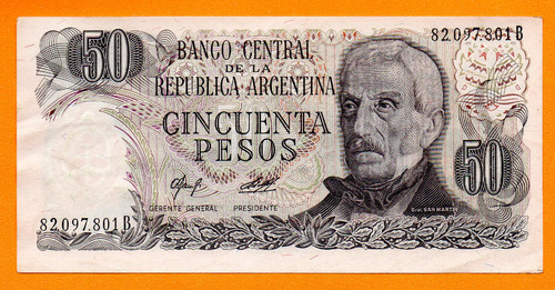 Billete 50 Pesos Ley, Bottero 2379b, Año 1977 Mb