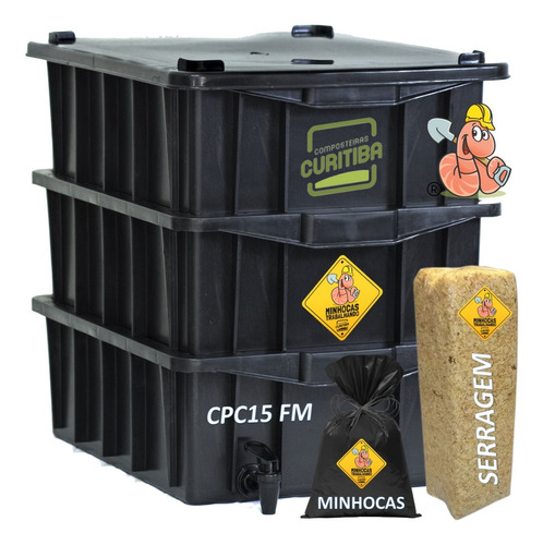 Composteira Doméstica P 15 Litros C/ Minhocas (cpc15fm)