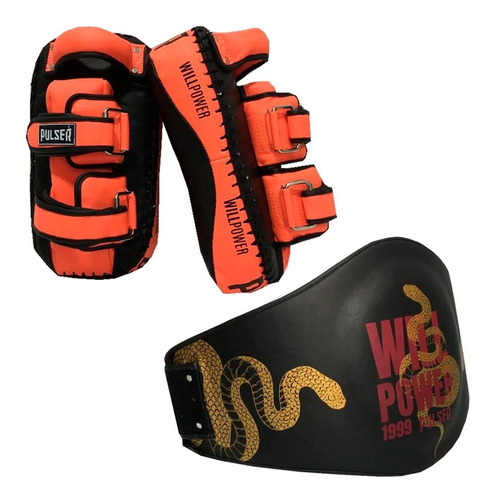 Kit Aparador Chute Curvo Cinturão Abdominal Muaythai Thunder