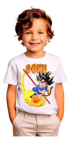 Polera Estampada 100% Algodón Niño Goku Exclusivo Bola Fuego