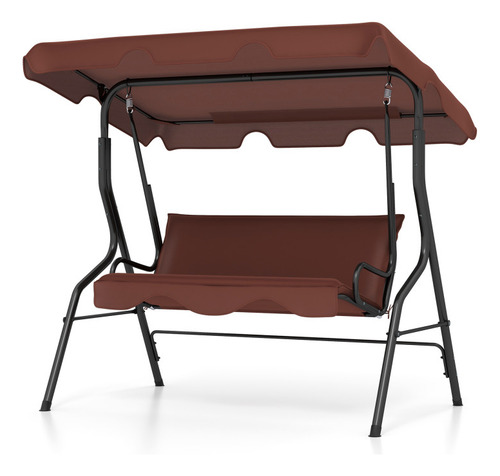 Silla Columpio De Toldo Para Patio, 3 Asientos Marrón