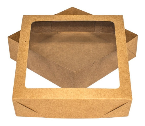 Caixa Papel Kraft Presente 15x15x4 Com Visor Pvc 50 Unidades
