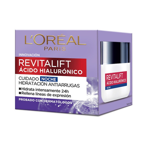 Imagen 2 de 7 de Crema Facial Noche Loréal Paris Revitalift Ácido Hialurónico