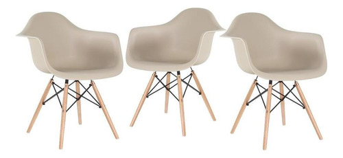 3 Cadeiras  Eames Wood Daw Com Braços Jantar Cores Estrutura Da Cadeira Nude