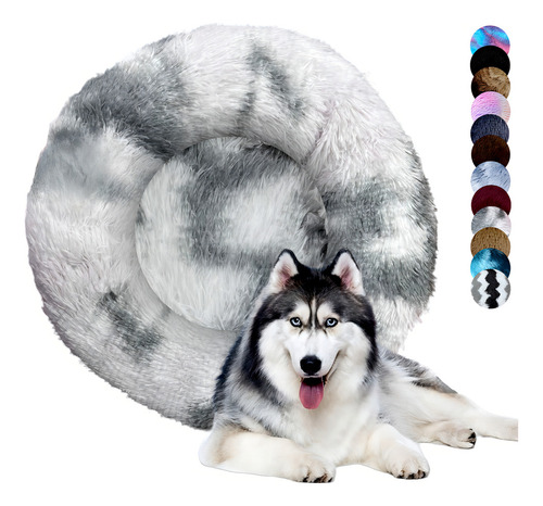 Cama Tipo Dona Antiestres Para Perros Raza Xgrande / Gigante Color Gris - Blanco