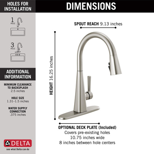 Grifo Para Cocina Delta Faucet Lenta 19802z-sp-dst En Níquel