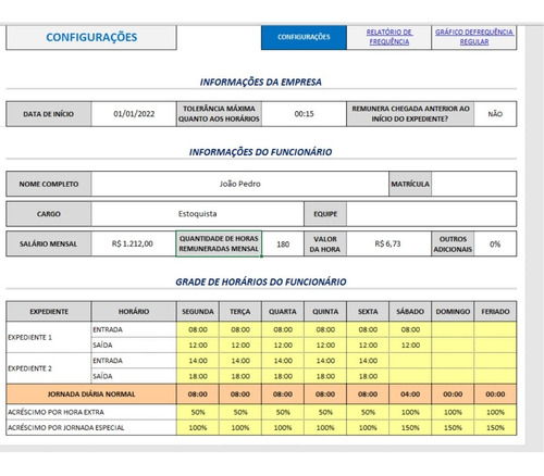 Planilha Controle De Ponto E Horas Extras Mensal