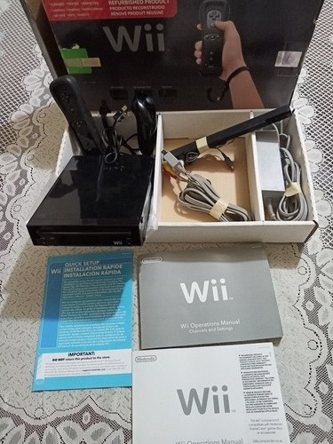 Wii Consola Negra Con Caja Y Manuales