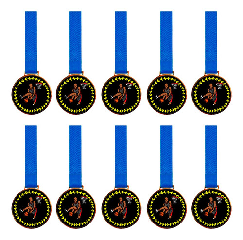 Kit C/10 Medalhas De Basquete C/fita Azul 30mm Personalizada