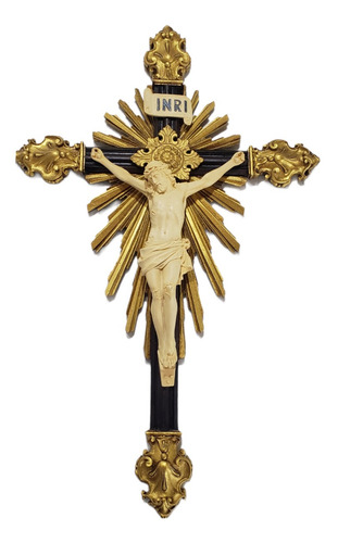 Imagem 4 de 8 de Crucifixo De Resina Barroco Estilo Antigo Cor Marfim