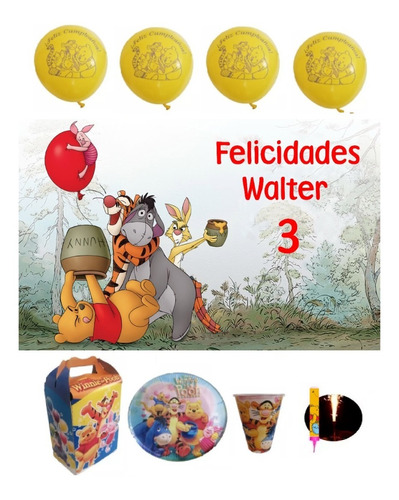 Winnie The Pooh Paquete 30 Niños Dulceros Platos Vasos Lona