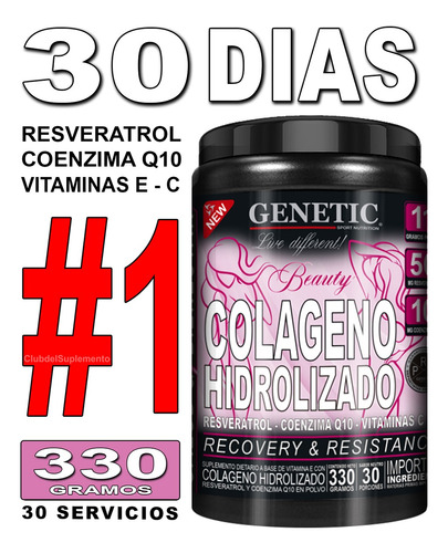 Colageno Hidrolizado Beauty Resveratrol Q10 Vit C E Genetic