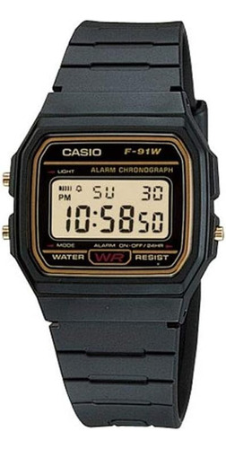 Alarma Casio F91wg-9 Para Hombre, Retro, Banda Negra, Cara D