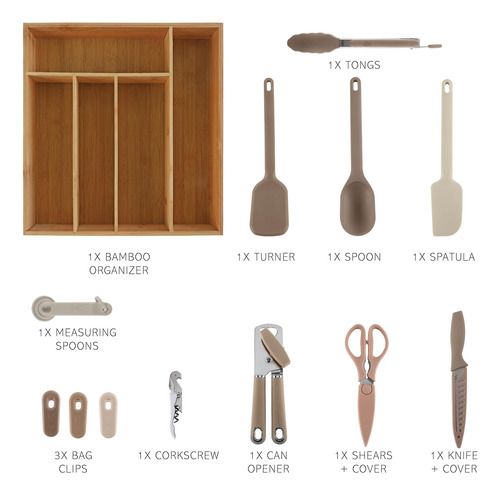 Juego De Utensilios De Cocina Cook With Color Bamboo, 18 Pie