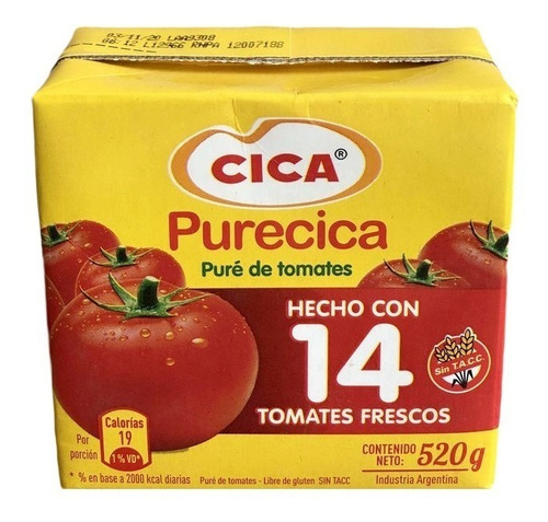 Pure De Tomate Cica X 520 Gr Libre De Gluten - Sin Tacc