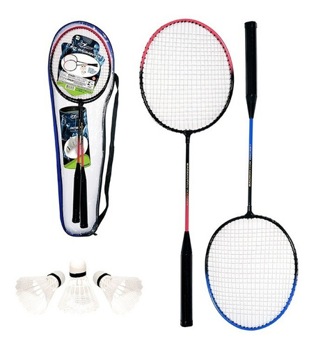 Kit Badminton 2 Raquetes + 3 Petecas + Bolsa Imediato Cor Azul