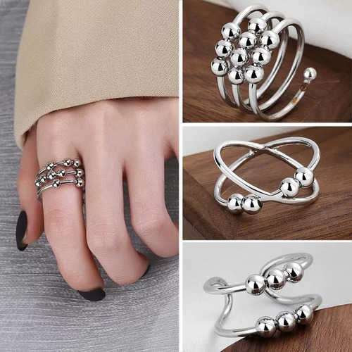 Imagen 5 de 5 de Anillo De Acero Ajustable Para La Ansiedad (giratorio)